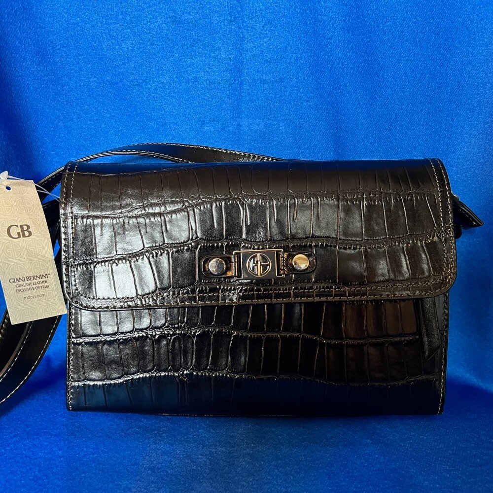 Giani Bernini Black Alligator-Embossed Leather Shoulder Bag